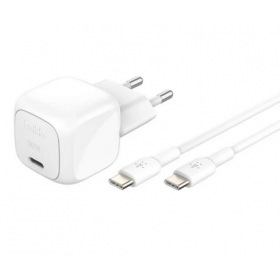 Cargador de Pared Belkin BoostCharge USB-C de 30W con Cable USB-C (WCA008KQ1MWH-B6)