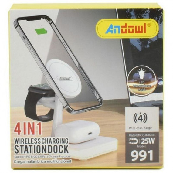 Base de Carga Inalámbrica Andowl 4 en 1 con MagSafe 25W (M-991)