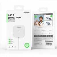Cargador Inalámbrico Magnético Duzzona 3 en 1 Blanco para iPhone, AirPods y iWatch