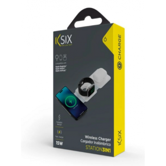 Base KSIX Plegable 3 en 1 para Iphone, Apple Watch y Airpods 15W (BXCQ1153NIB)