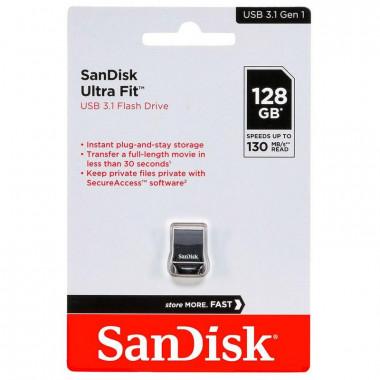 Pendrive Nano SanDisk Ultra Fit USB 3.1 128GB Negro (130 MB/s)