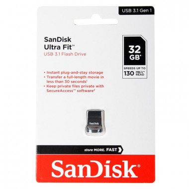 Pendrive SanDisk Ultra Fit USB 3.1 (32GB, 130 MB/s, Negro)