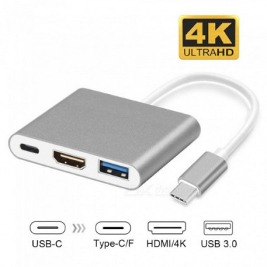 Adaptador USB-C a HDMI, USB 3.0 y USB-C PD 3 en 1 con Resoluci&oacute;n 4K
