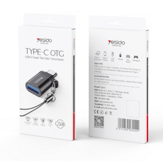 Adaptador Yesido GS06 con Llavero USB-C a USB 3.0 Hembra OTG