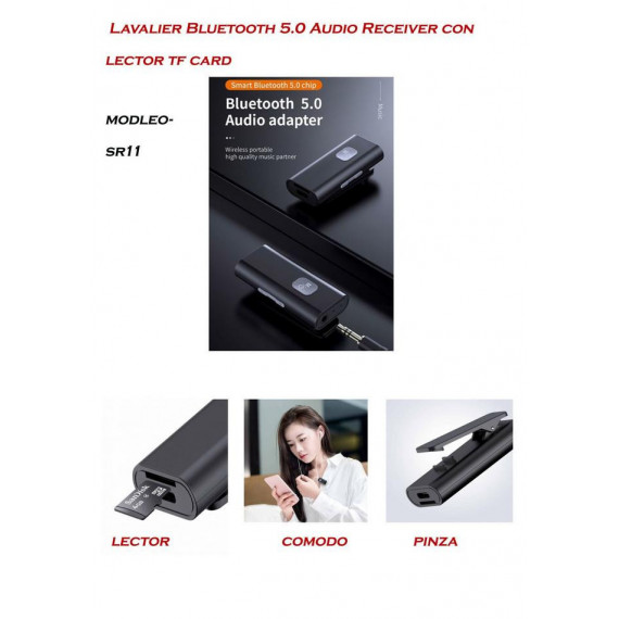 Adaptador Receptor Bluetooth SR11 con Lector MicroSD y Jack 3.5mm