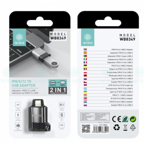 Adaptador Lightning a USB y Carga 2 en 1 IKREA WB8349 Plateado para iPhone