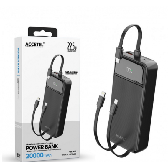 Power Bank Portátil Accetel PBB2420 de Carga Rápida 20000mAh 22.5W PD+QC3.0 Negro