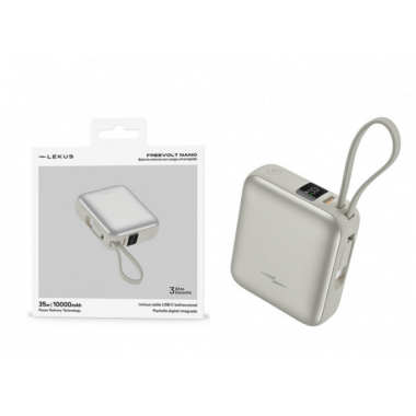 Power Bank Lekus Freevolt Nano 10000mAh 35W PD+QC3.0 con Display y Cable USB-C Incorporado Gris (LKB100S)