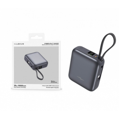 Power Bank Lekus Freevolt Nano 10000mAh 35W PD+QC3.0 con Display y Cable Incorporado USB-C Negro LKB100G