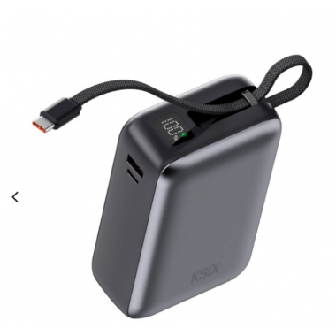 Power Bank Ksix Power Pulse 30000 mAh 65W PD con Cables Integrados USB-C y Lightning, Pantalla LED (Gris)
