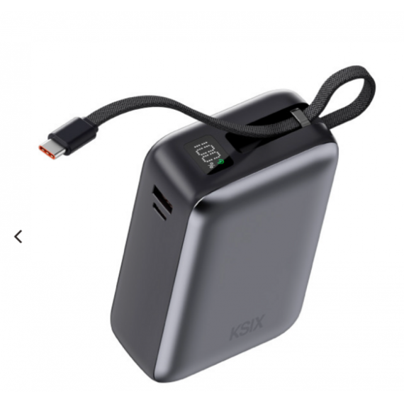 Power Bank Ksix Power Pulse 30000 mAh 65W PD con Cables Integrados USB-C y Lightning, Pantalla LED (Gris)