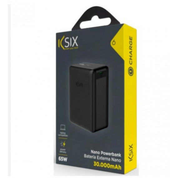 Powerbank Ksix Mini 30000 mAh 65W con Cable USB-C para Portátil y Móvil (BPB30HD01)