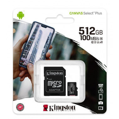 Tarjeta de Memoria Micro SD Kingston Canvas Select Plus 512GB con Adaptador SD