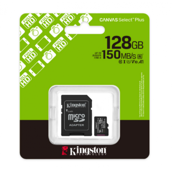 Tarjeta de Memoria Kingston Canvas Select Plus microSDXC 128GB Clase 10 U1 A1 (100MB/s) (SDCS3/128GB)