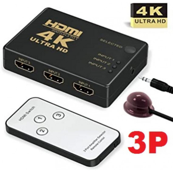 Switch HDMI de 3 Puertos con Mando a Distancia 4K