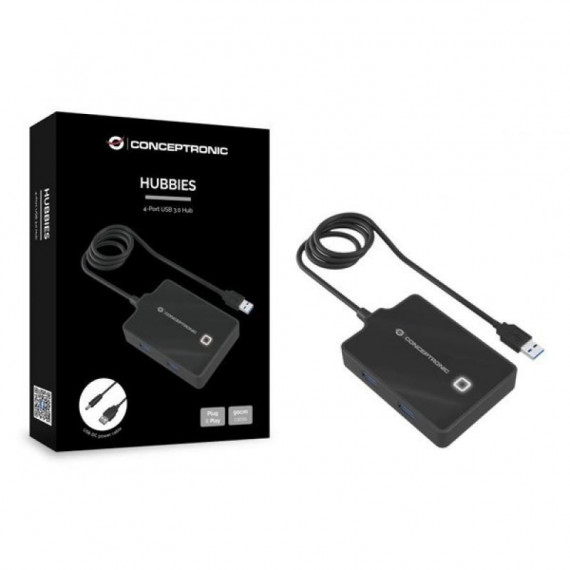 Hub CONCEPTRONIC USB 3.0 de 4 Puertos con Alimentador (C4HUB32)