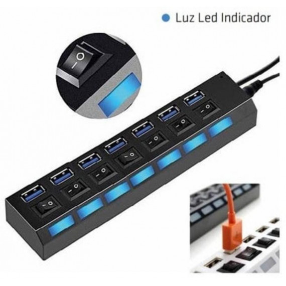 Hub USB 3.0 de 7 Puertos con Interruptor, Soporta 1TB