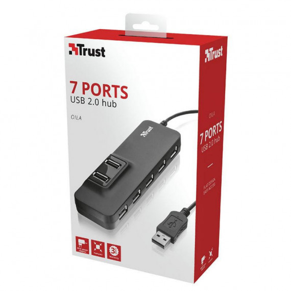 Concentrador USB 2.0 de 7 Puertos con Alimentación Trust Oila