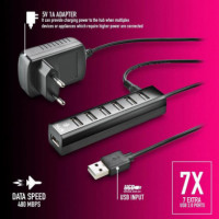 Concentrador USB 2.0 NGS I-hub 7 Tiny de 7 Puertos con Alimentador (negro)