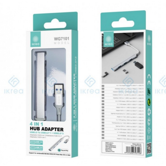Adaptador Hub IKREA 4 en 1 USB 3.0 (1x USB 3.0, 3x USB 2.0) Plata WG7101