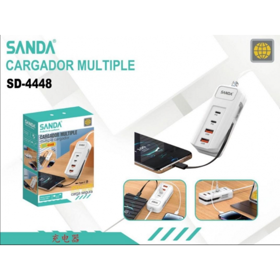 Cargador Múltiple Sanda GaN USB-C 2PD+2USB SD-4448 65W