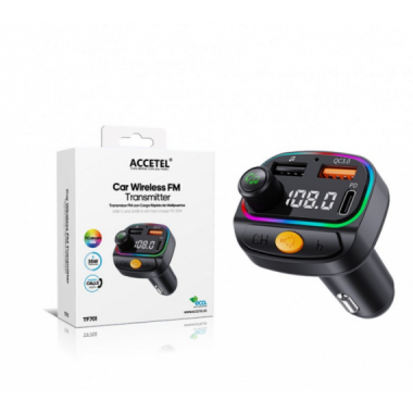 Transmisor FM Bluetooth Accetel TF701 para Coche con Carga R&aacute;pida (USB-C + 2 USB-A 35W)