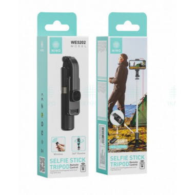 Palo Selfie Ikrea Tr&iacute;pode con Control Remoto y Rotaci&oacute;n 360&deg; Negro WE5202