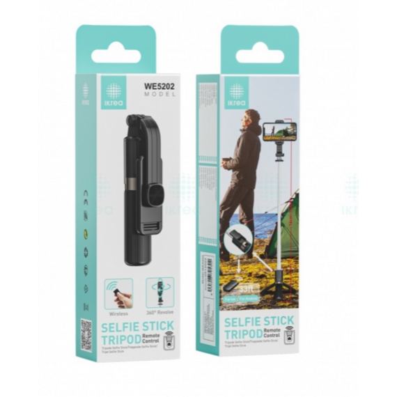 Palo Selfie Ikrea Trípode con Control Remoto y Rotación 360° Negro WE5202