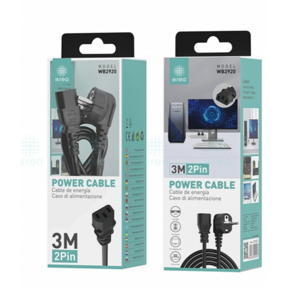 Cable de Alimentación IKREA 2PIN 3M Negro WB2920