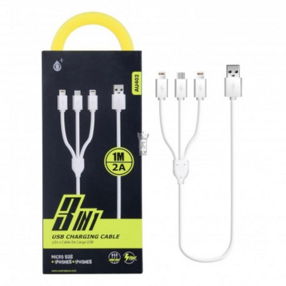 Cable USB 3 en 1 con 2 Conectores Lightning y 1 Micro USB AU402