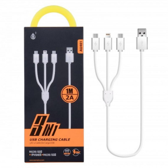 Cable ONE PLUS 3 en 1 USB Macho a 2 Micro USB + 1 Lightning AU401