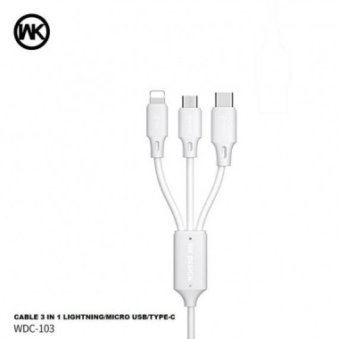 Cable de Carga R&aacute;pida WK Design Wekome 3 en 1 Lightning/Micro USB/USB Tipo-C WDC-103TH