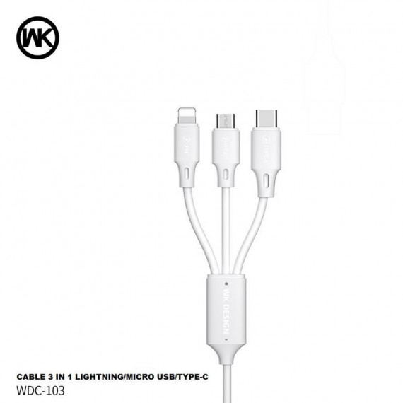 Cable de Carga Rápida WK Design Wekome 3 en 1 Lightning/Micro USB/USB Tipo-C WDC-103TH