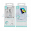 Cable 3 en 1 IKREA Lightning/Micro USB/Tipo-C 3.4A 1M Negro WB1298