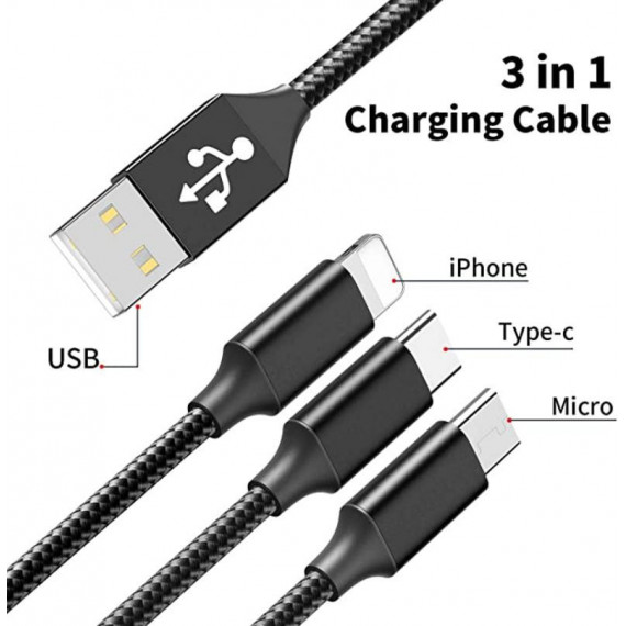 Cable USB 3 en 1 Sanda SD-1014 (Micro USB, Tipo C, Lightning) 2.4A, 1.2m