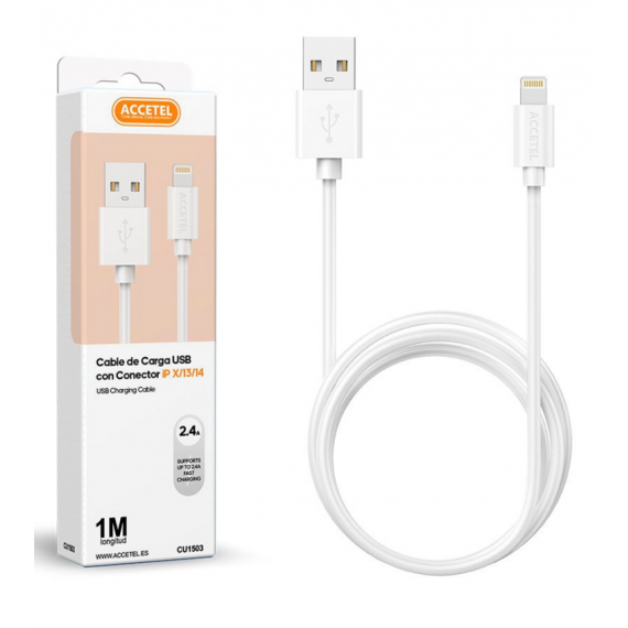 Cable de Carga USB Accetel CU1503 con Conector Lightning para iPhone (1m)