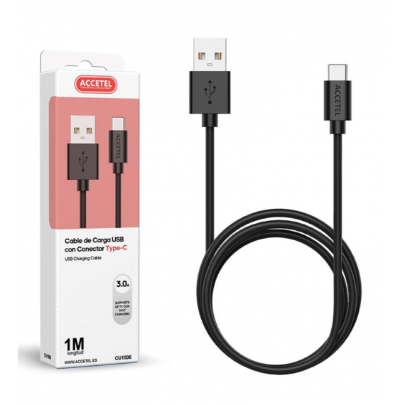 Cable de Carga ACCETEL USB con Conector Tipo C 3.0A 1M (CU1506)