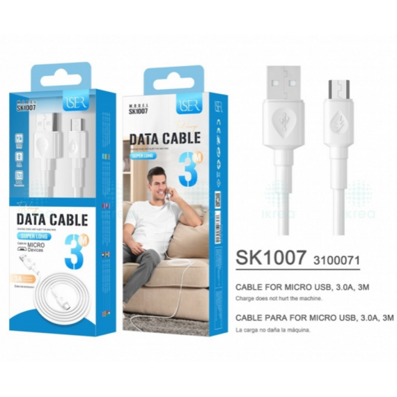 Cable Micro USB 3.0 Ikrea SK1007 Blanco 3m