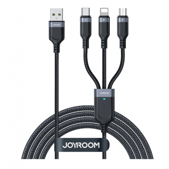 Cable de Carga Joyroom USB-A a Lightning/Micro USB/USB-C 3 en 1 S-A18 18W 0.3m Negro
