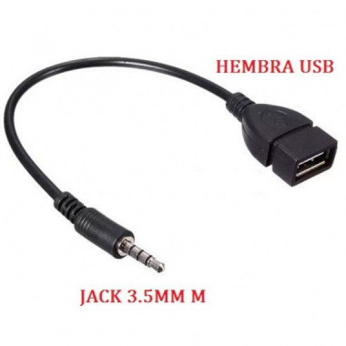 Cable Adaptador USB Hembra a Jack Macho de 3.5mm para Audio en Coche