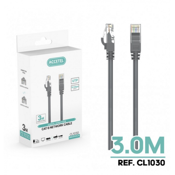 Cable de Red Accetel Internet LAN Cat6 de 3 Metros Gris CL1030
