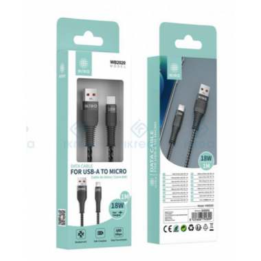 Cable de Datos IKREA Micro USB Carga R&aacute;pida 18W 1m Negro WB2020