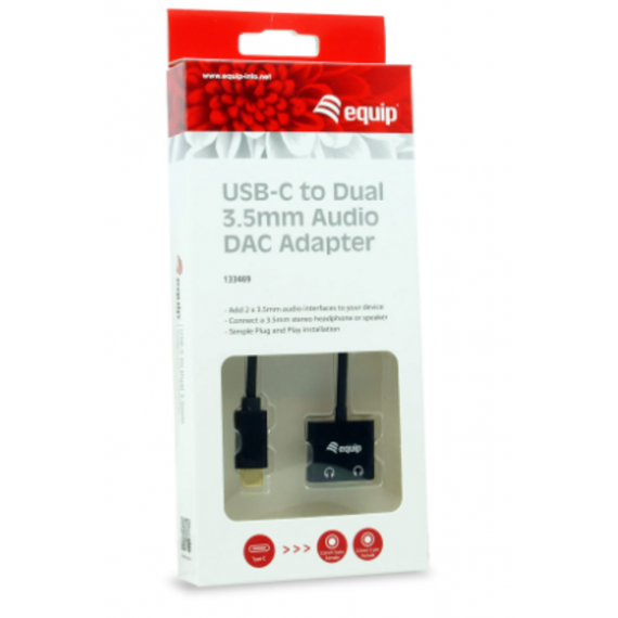 Cable de Audio EQUIP Usb-c a Doble Jack de 3.5MM Hembra con Adaptador Dac (133469)