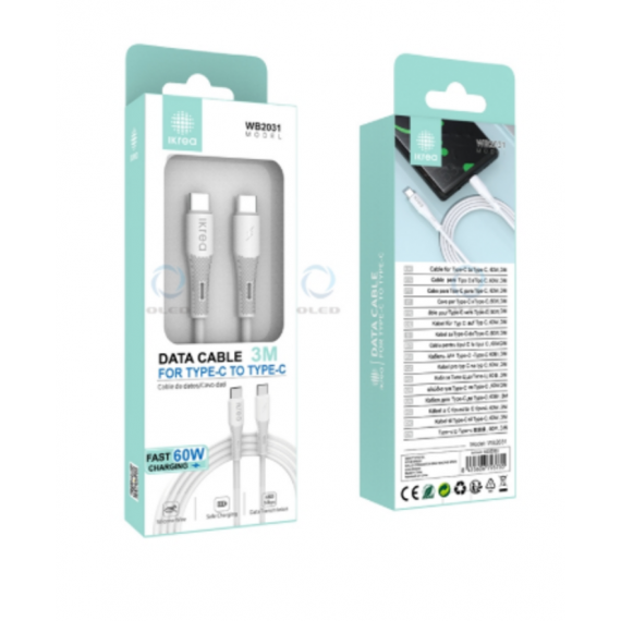 Cable de Carga Rápida IKREA Type-c a Type-c 60W 3M Blanco (WB2031)