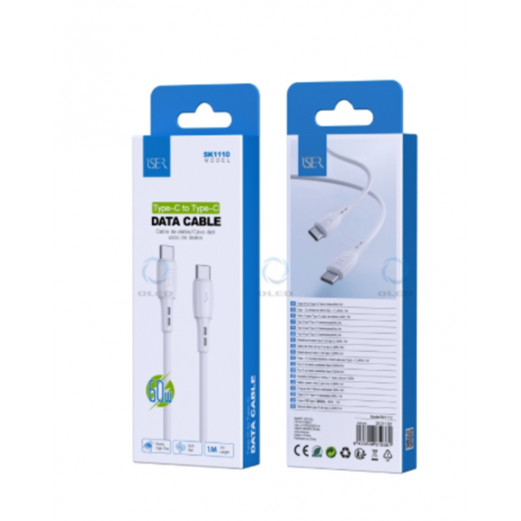 Cable de Datos ISER PVC Type-c a Type-c 60W 1M Blanco (SK1110)