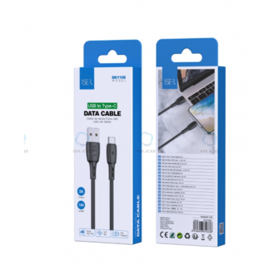 Cable de Datos ISER PVC Tipo C 3A 1M Negro (SK1108)
