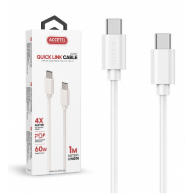 Cable de Carga R&aacute;pida Accetel USB-C a USB-C 60W 1M Blanco CU2107