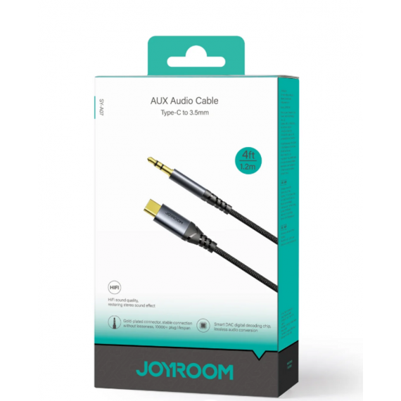 Cable JOYROOM Adaptador de Audio Tipo C a 3.5MM, 1.2M, Negro (SY-A07)