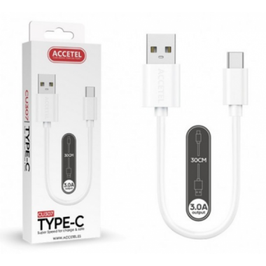 Cable de Datos y Carga Accetel 3.0A USB-A a USB-C Blanco (0.30M) CU307