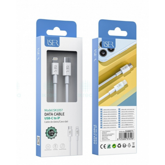 Cable ISER Pd Tipo-c a Lightning 1M 3.4A Blanco SK1057